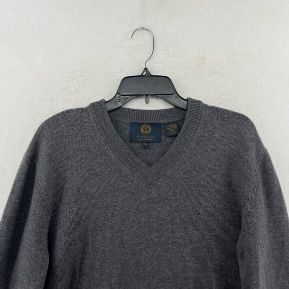 Viyella Sweater Men's M Dark Gray 100% Merino Wool Long Sleeves V Neck Pullover - Picture 6 of 11
